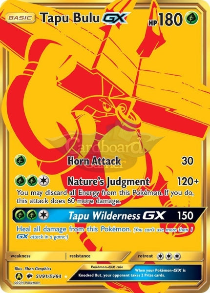 Sv91/sv94 Tapu Bulu-Gx Full Art Shiny Secret Rare Hidden Fates Single Card