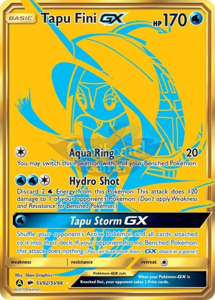 Sv92/sv94 Tapu Fini Gx Full Art Shiny Secret Rare Hidden Fates Single Card