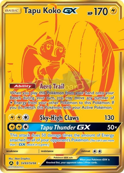 Sv93/sv94 Tapu Koko Gx Full Art Shiny Secret Rare Hidden Fates Single Card